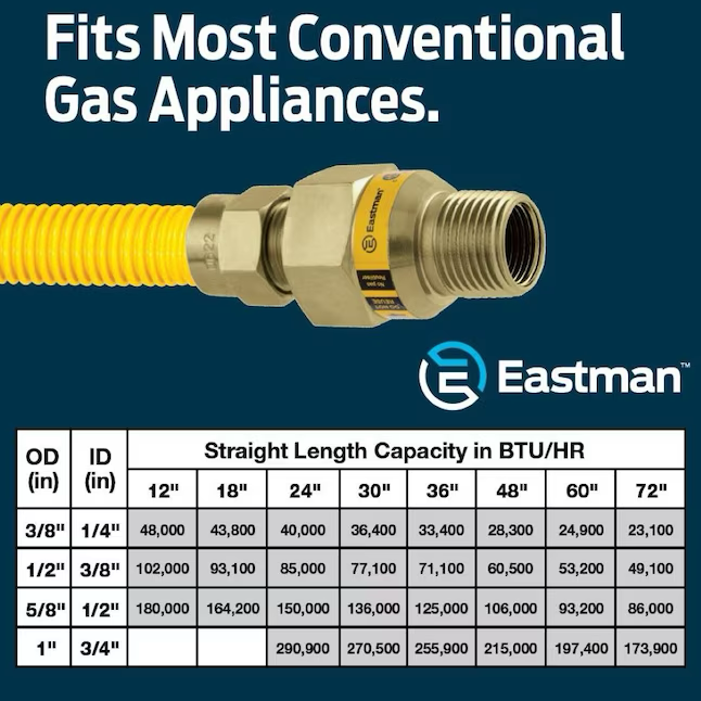 Eastman 48-Zoll-1/2-Zoll-Mip-Einlass x 1/2-Zoll-Mip-Auslass-Gasanschluss aus Edelstahl 