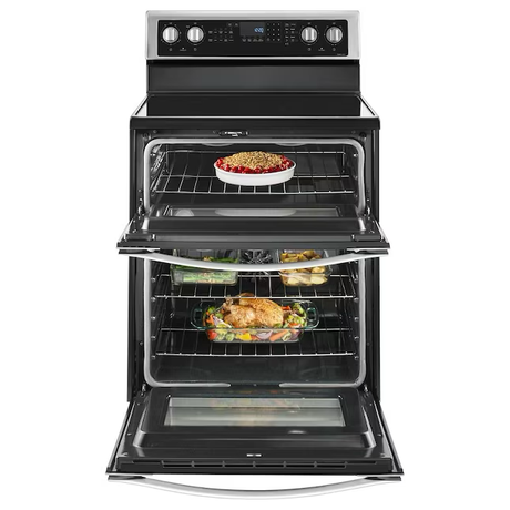 Whirlpool 30-in Glass Top 5 Burners 4.2-cu ft / 2.5-cu ft Freestanding Double Oven Electric Range (Stainless Steel)