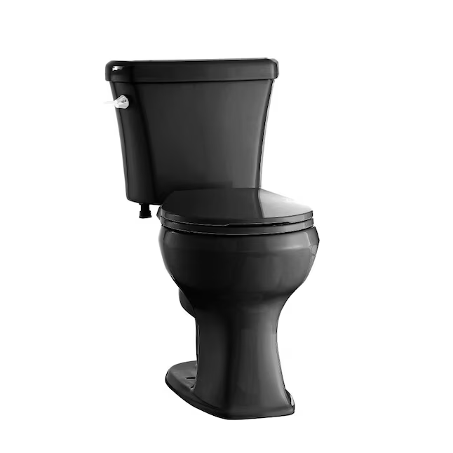 Project Source Danville Black Round Chair Height 2-piece WaterSense Toilet 12-in Rough-In 1.28-GPF