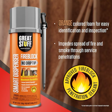 GREAT STUFF Fireblock Dispensador inteligente de 12 oz Aislamiento de espuma en aerosol para interiores y exteriores 