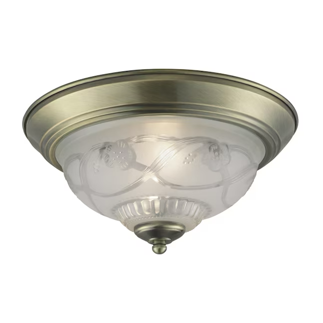 Project Source 1-Light 11.4-in Antique Brass Flush Mount Light