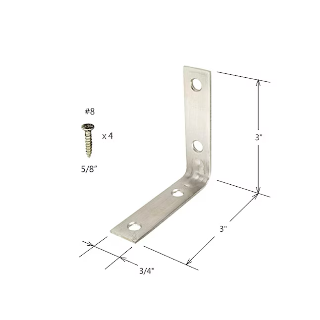 RELIABILT Corner Brace 3-in x 0.75-in x 3-in 12-Gauge Stainless Steel Stainless Steel Corner Brace (4-Pack)