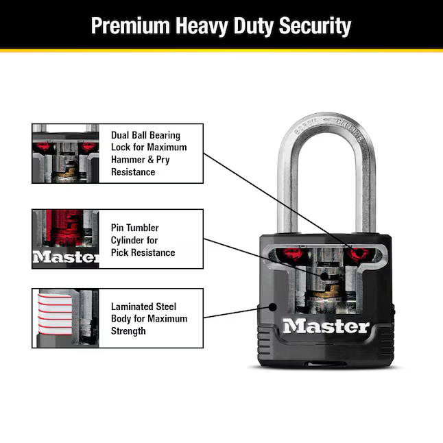Master Lock Heavy Duty Outdoor Keyed Padlock, 1-7/8-in Wide x 1-1/2-in Shackle Keyed Alike (4-Pack)