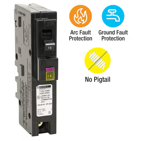 Square D Homeline 15-amp 1-Pole Dual Function Afci/Gfci Plug-on Neutral Circuit Breaker