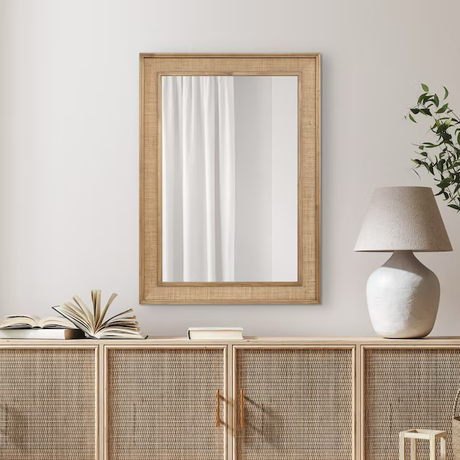 Allen + Roth Espejo de pared pulido de madera natural de 32 pulgadas de ancho x 44 pulgadas de alto