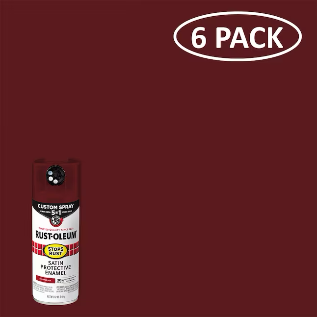 Rust-Oleum Stops Rust Custom Spray 5-in-1 6-Pack Satin Heritage Red Spray Paint (NET WT. 12-oz)