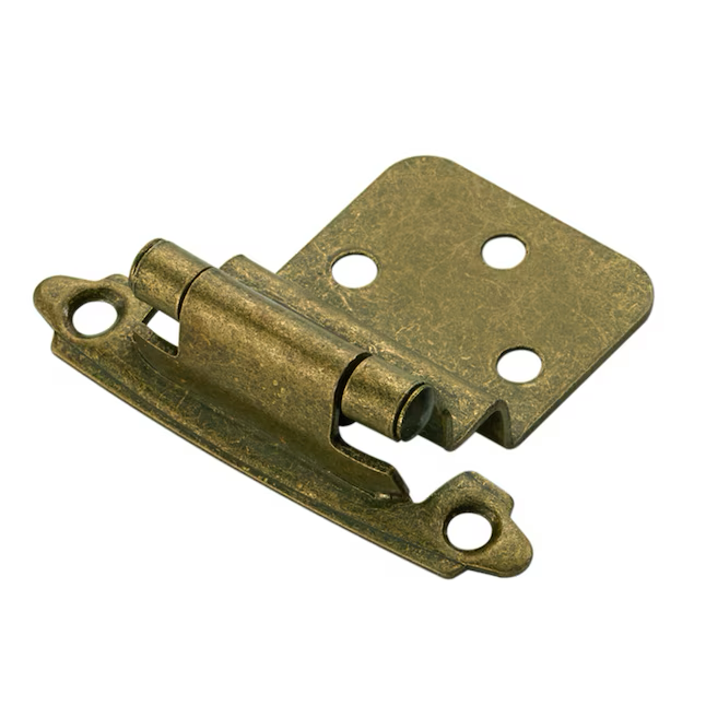 RELIABILT 200-Degree 3/8-in Inset Surface Self-closing Aged Brass Cabinet Hinge, 1 Pair (2-Pieces)