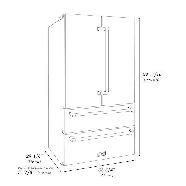 ZLINE Counter-depth 22.5-cu ft 4-Door French Door Refrigerator with Ice Maker