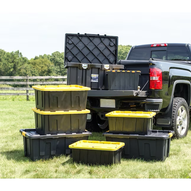 Project Source Commander X-large 40-Gallons (160-Quart) Black/Yellow Heavy Duty Tote with Standard Snap Lid
