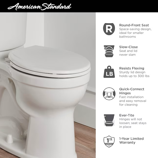 American Standard MightyTuff Plastic White Round Soft Close Toilet Seat