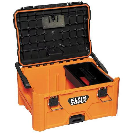 Klein Tools MODbox 22-Zoll-Werkzeugkasten aus orangefarbenem Kunststoff und Metall