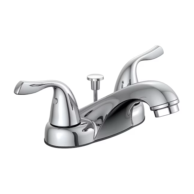 Project Source Webber Chrome 4-in centerset 2-handle WaterSense Bathroom Sink Faucet with Drain and Deck Plate