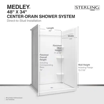 Sterling Medley 48-in W x 34-in D x 70.75-in H White Alcove Shower Back Wall Panel