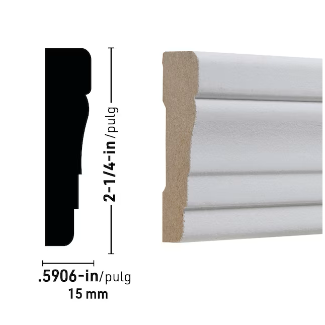 RELIABILT Carcasa de MDF 3366 imprimada de 9/16 x 2-1/4 x 10 pies