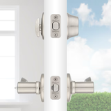 Manija de puerta de entrada con llave exterior con cerrojo de un solo cilindro, níquel satinado, serie Kwikset, con paquete combinado de llave inteligente