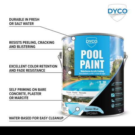 Dyco Paints - Pintura para piscinas con revestimiento acrílico semibrillante a base de agua (1 galón)