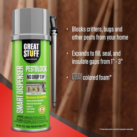 GREAT STUFF Pestblock Dispensador inteligente de 12 oz Aislamiento de espuma en aerosol para interiores y exteriores 