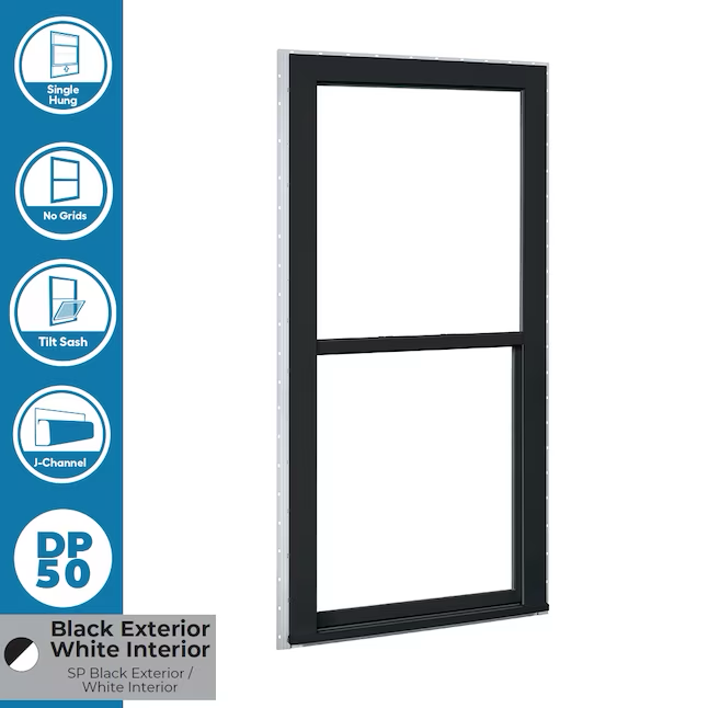 RELIABILT Serie 150 Nueva construcción Jamba de 31-1/2 x 51-1/2 x 3-1/4 pulgadas Ventana de baja emisividad de vinilo negro Media pantalla incluida