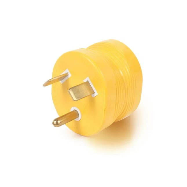 Adaptador básico amarillo simple a simple con conexión a tierra de 3 cables CAMCO de 15 amperios