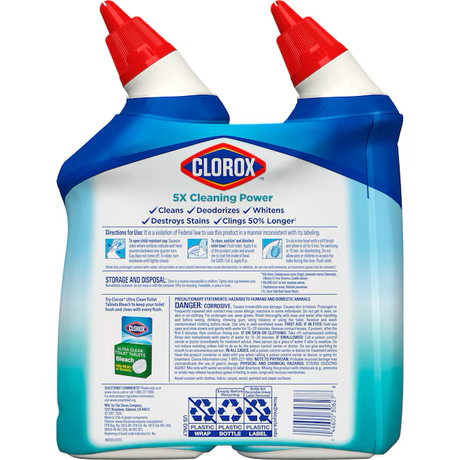 Clorox Clinging Bleach Gel, paquete de 2, 48 onzas líquidas, limpiador para inodoros Ocean Mist