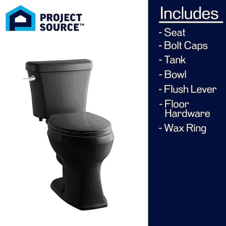 Project Source Danville Black Elongated Chair Height 2-piece WaterSense Toilet 12-in Rough-In 1.28-GPF