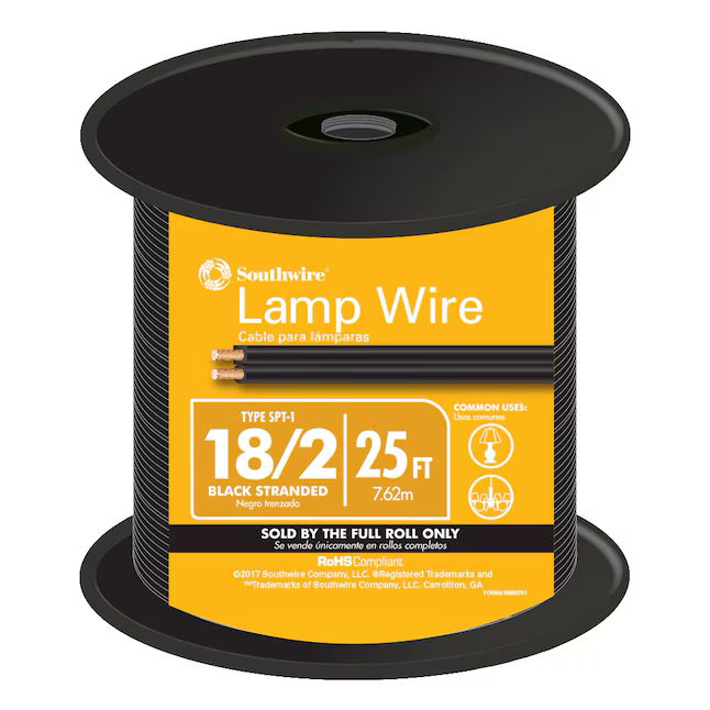 Southwire 25-ft 18/2 Black Stranded Lamp Cord