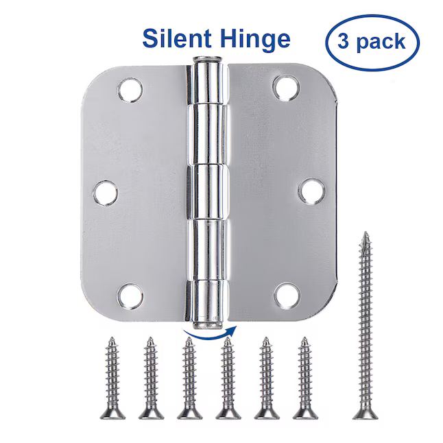 RELIABILT Silent 3-1/2-in H x 5/8-in Radius Chrome Mortise Interior Door Hinge (3-Pack)
