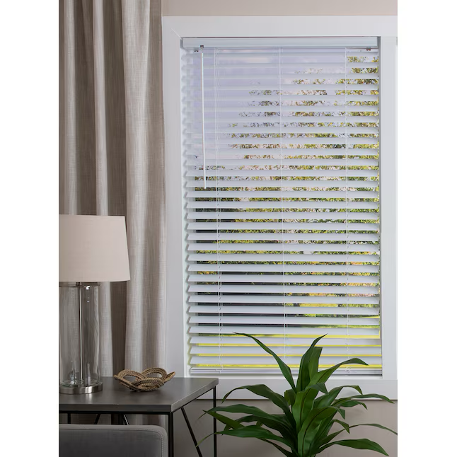 Project Source Premium 2-in Slat Width 47-in x 64-in Cordless White Vinyl Room Darkening Horizontal Blinds