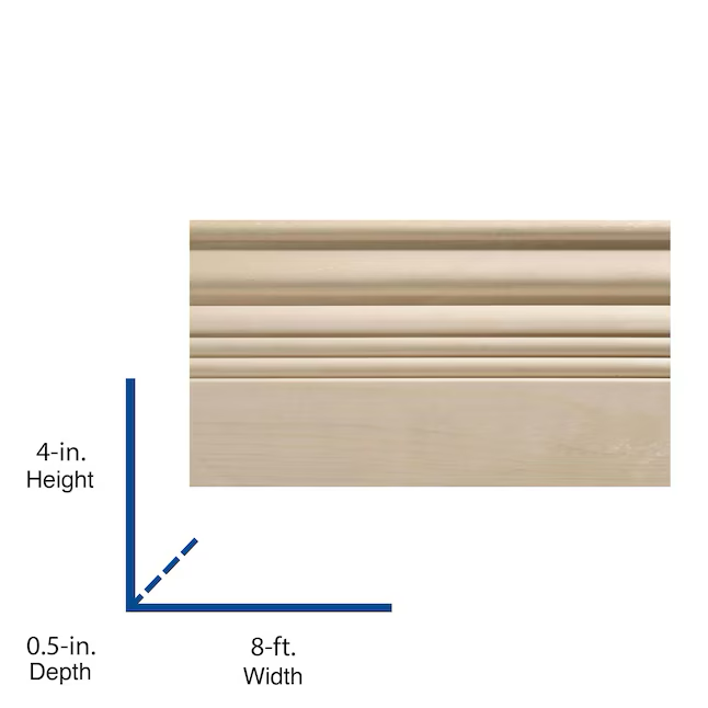 Ornamental Mouldings 1/2-in x 4-in x 8-ft Colonial Unfinished White Hardwood 08141 Baseboard Moulding