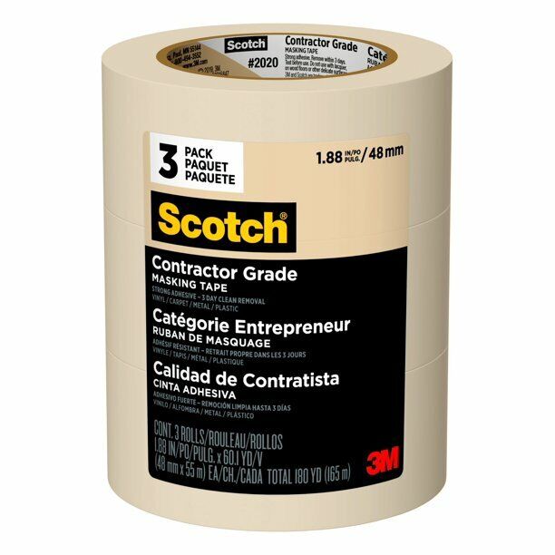 3M Scotch Contractor Grade Masking Tape 1,88 Zoll x 60 Yard (3er-Pack)