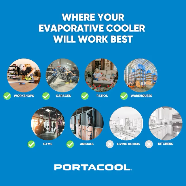 Portacool 2000-CFM Enfriador evaporativo portátil para exteriores de 2 velocidades para 500 pies cuadrados (motor incluido)