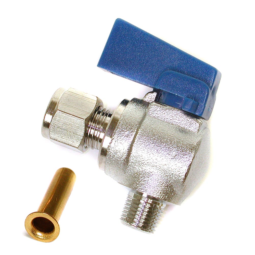 Dial ¼” cc x ⅛” MPT Angle Ball Valve with Poly Adapter