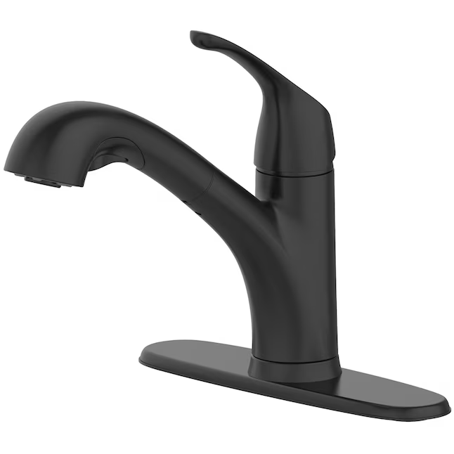 Project Source EVERFIELD Matte Black Single Handle Pull-out Kitchen Faucet with Sprayer (Deck Plate Included)