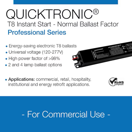 Balasto de luz fluorescente comercial QUICKTRONIC T8 de 2 bombillas