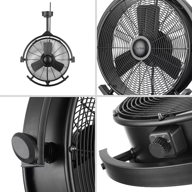 Harbor Breeze Cohort Garage Fan 18-in Matte Black Indoor/Outdoor Ceiling Fan (3-Blade)