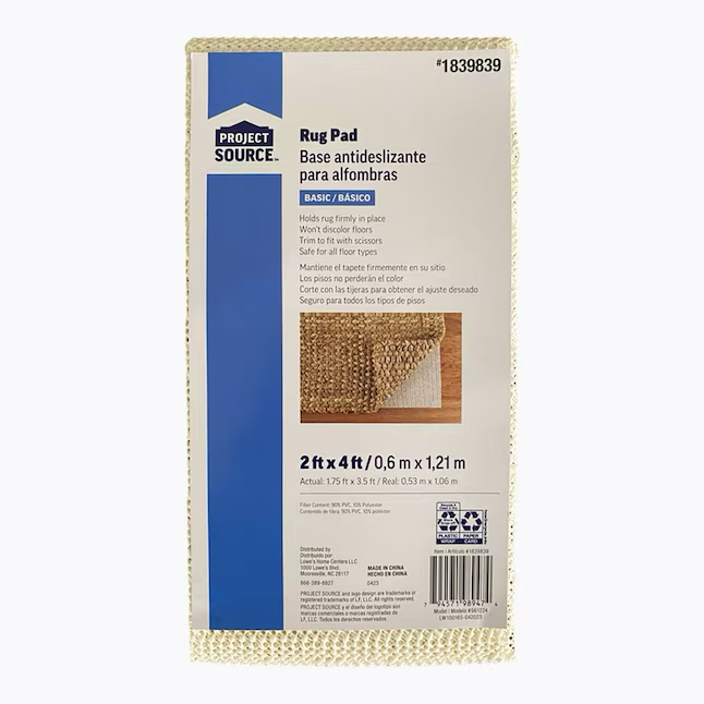 Project Source 2 X 4 (ft.) Rectangular Vinyl Non-Slip Rug Pad