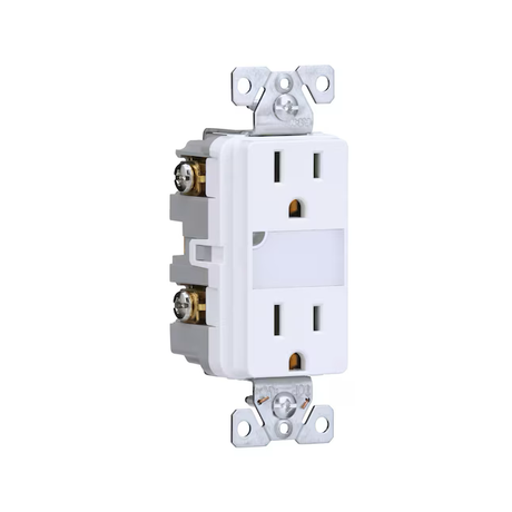 Eaton 15-Amp 125-Volt Tamper Resistant Residential Decorator Outlet with Night Light, White