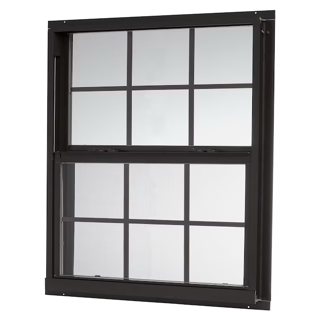 RELIABILT Serie 46000 Nueva construcción Ventana de guillotina de baja emisividad de aluminio negro de jamba de 35-1/2 x 35-1/2 x 2-5/8 pulgadas con rejillas y media pantalla incluida