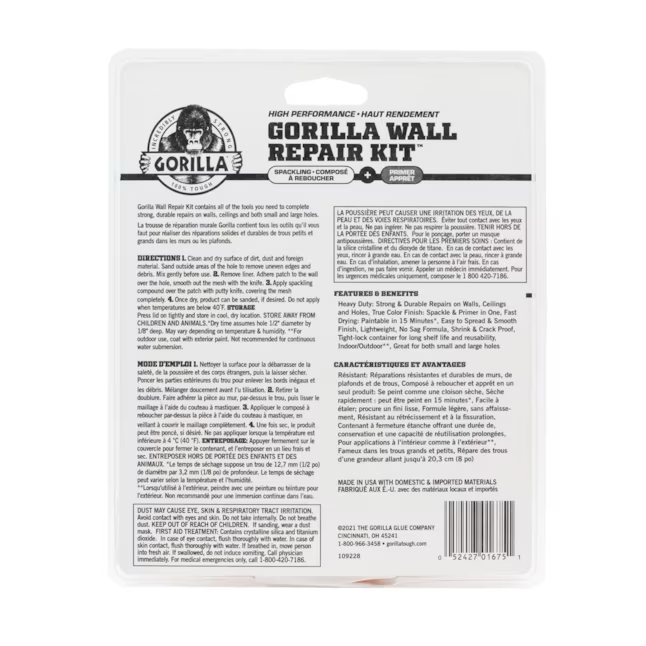 Gorilla Wall Repair 8-oz Interior/Exterior White Spackling Kit