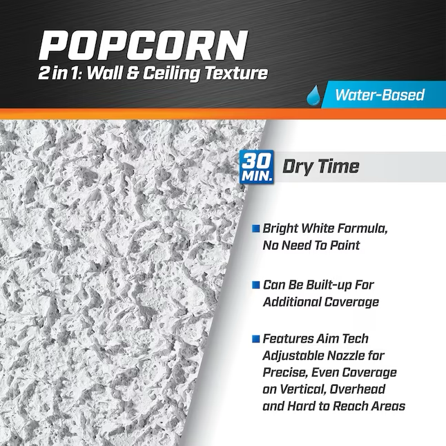 DAP 2 en 1 Spray para textura de techo a base de agua con palomitas de maíz blancas de 25 onzas líquidas 