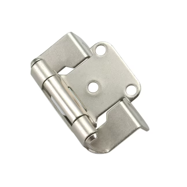 RELIABILT 200-Degree 1/2-in Overlay 1/2-in Inset Semi-wrap Surface Self-closing Satin Nickel Cabinet Hinge, 1 Pair (2-Pieces)