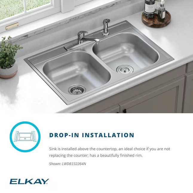 Elkay Dayton Drop-In 33-in x 22-in Stainless Steel Double Equal Bowl 4-Hole Kitchen Sink