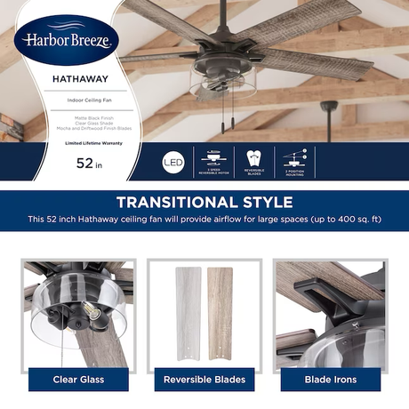 Harbor Breeze Hathaway 52-in Matte Black Indoor Ceiling Fan (5-Blade)