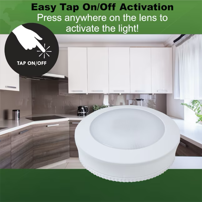 Ecolight 3.5-in RGBW LED Battery Operated Magnetic Tap Puck Light with IR Remote