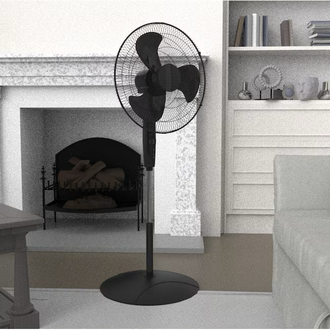 Utilitech 18-in 120-Volt 3-Speed Indoor Black Oscillating Pedestal Fan with Remote