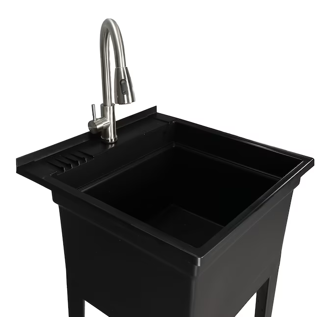 Project Source 24-in x 24-in 1-Basin Black Freestanding Utility Tub with Drain with Faucet