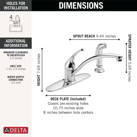 Delta Foundations Edelstahl-Einhand-Küchenarmatur mit niedrigem Lichtbogen, Deckplatte und Seitenbrause im Lieferumfang enthalten 