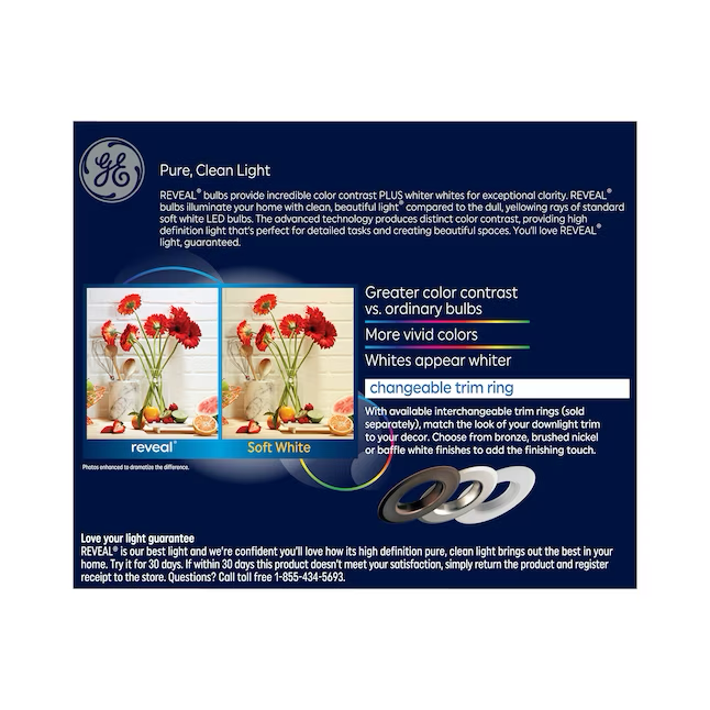 GE Reveal Downlight empotrable enlatado LED redondo regulable, color blanco, 5 o 6 pulgadas, 650 lúmenes (paquete de 3)
