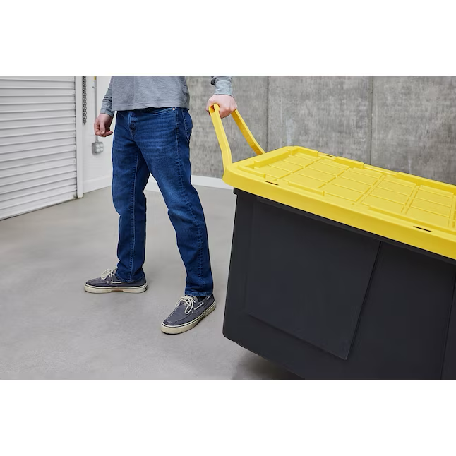 Project Source Commander X-large 75-Gallons (300-Quart) Black and Yellow Heavy Duty Rolling Tote with Standard Snap Lid