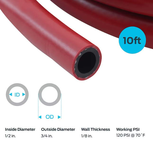 EZ-FLO 1/2-in ID x 10-ft PVC Red High-pressure Spray Hose